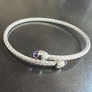 C&G 925 Peru mesh rope rolled style bangle wrap bracelet  Amethyst stones at end